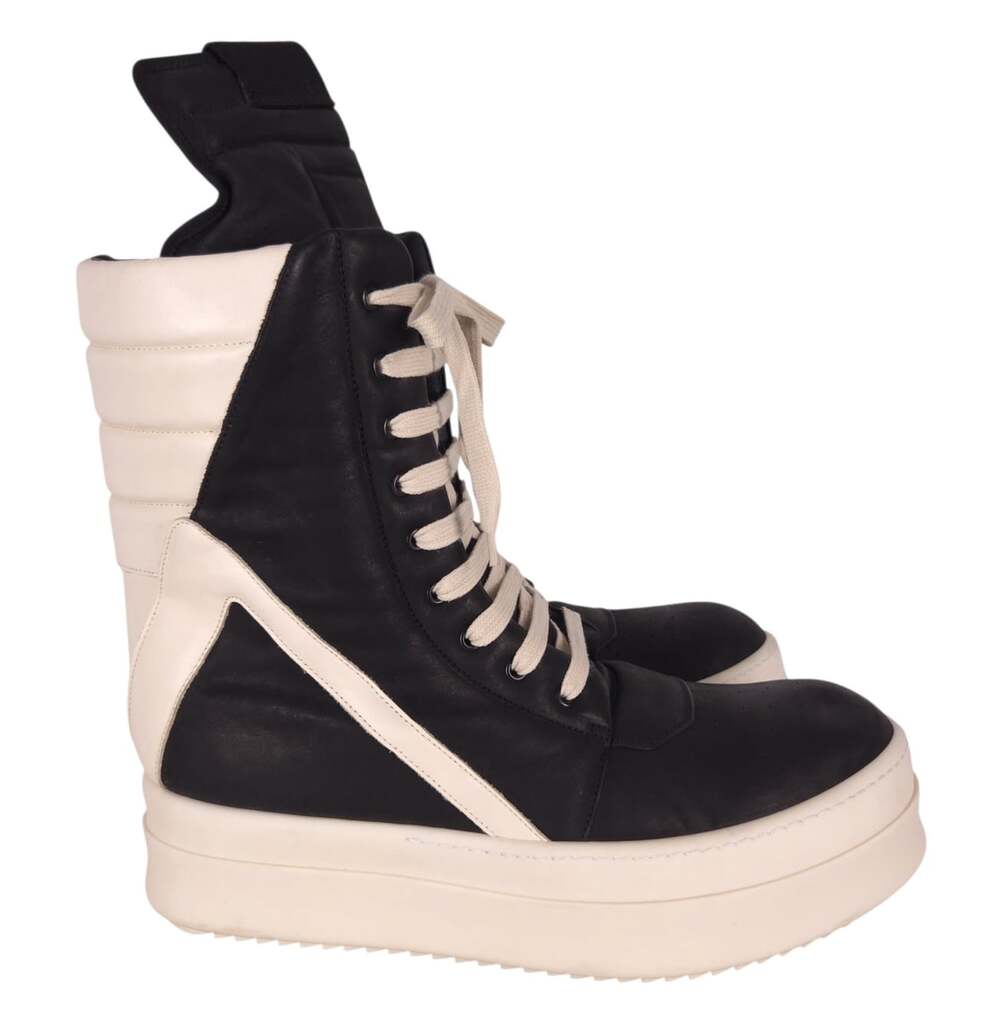 Rick Owens Mega Geobasket Sneakers US 15 EU 48 Mens Black Milk Leather $1955